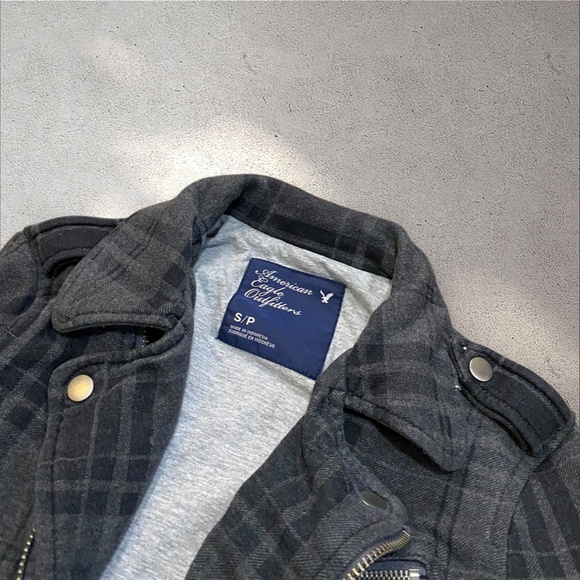 !! SOLD DO NOT BUY !!American Eagle Outfitters Dark Grey Plaid Moto Biker Jacket - Picture 4 of 7